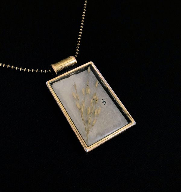 Tan Grass in Resin Necklace